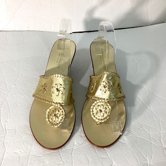 A. Giannetti Shoes - A. Giannetti Size 10M Womens Sandals Gold Leather Slip On Blocked Wedge Heel